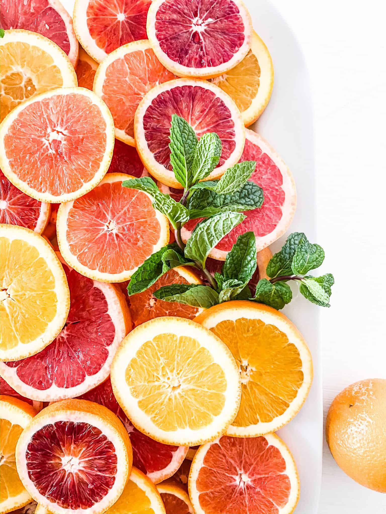 Sliced grapefruit of varying shades