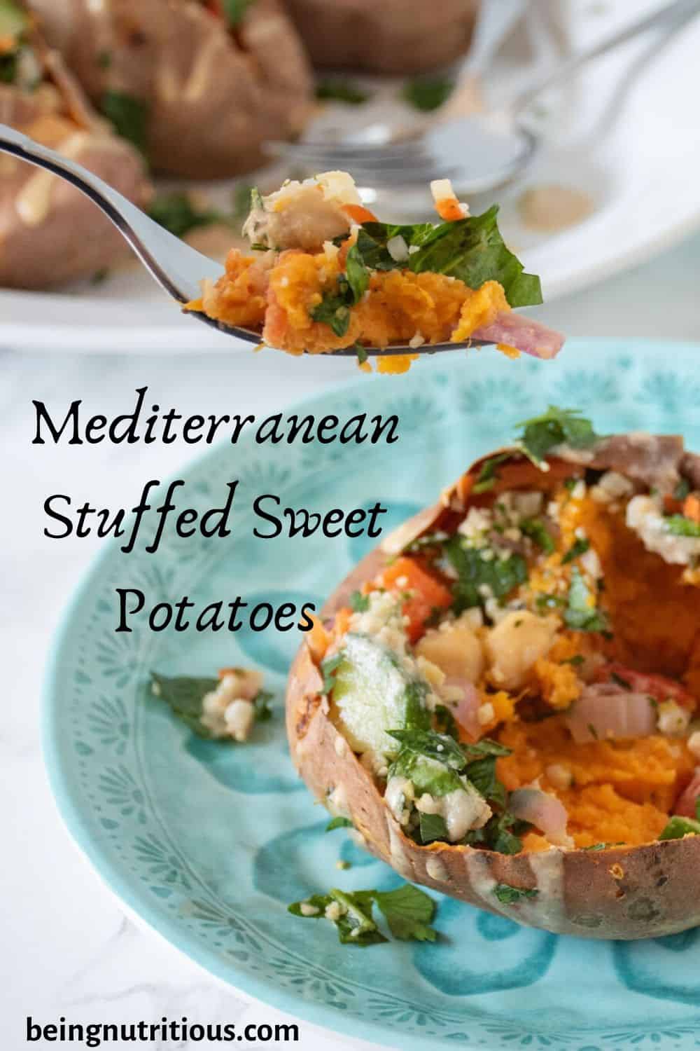 Mediterranean Stuffed Sweet Potatoes Pinterest graphic