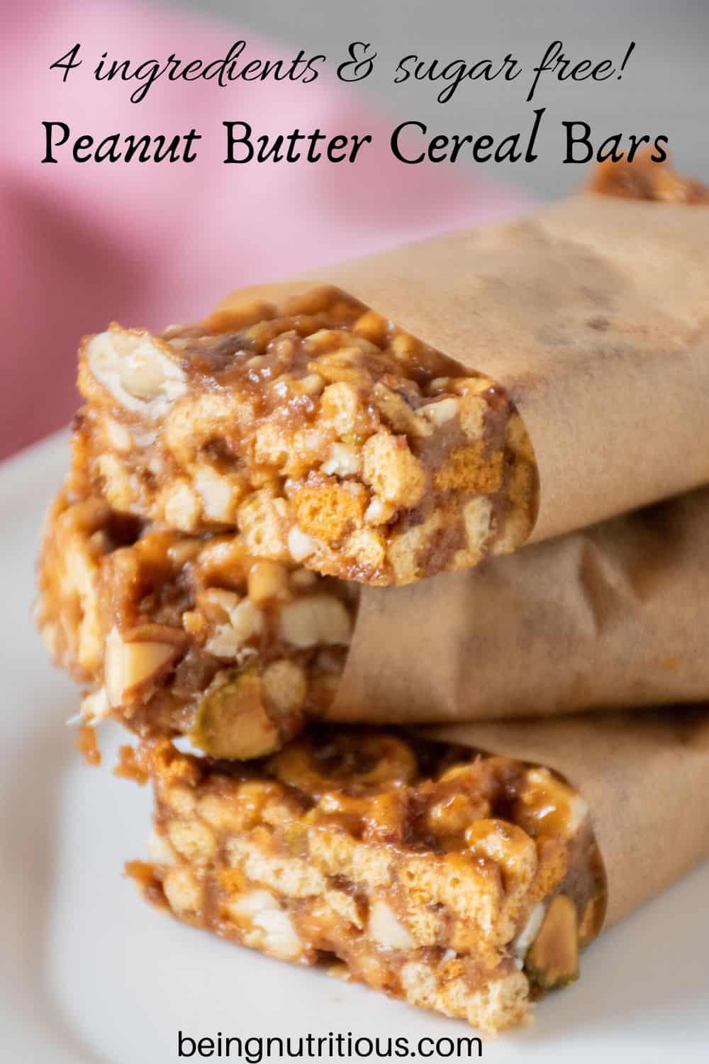 4 Ingredient Peanut Butter Cereal Bars - Being Nutritious