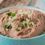Close up of a bowl of refried beans