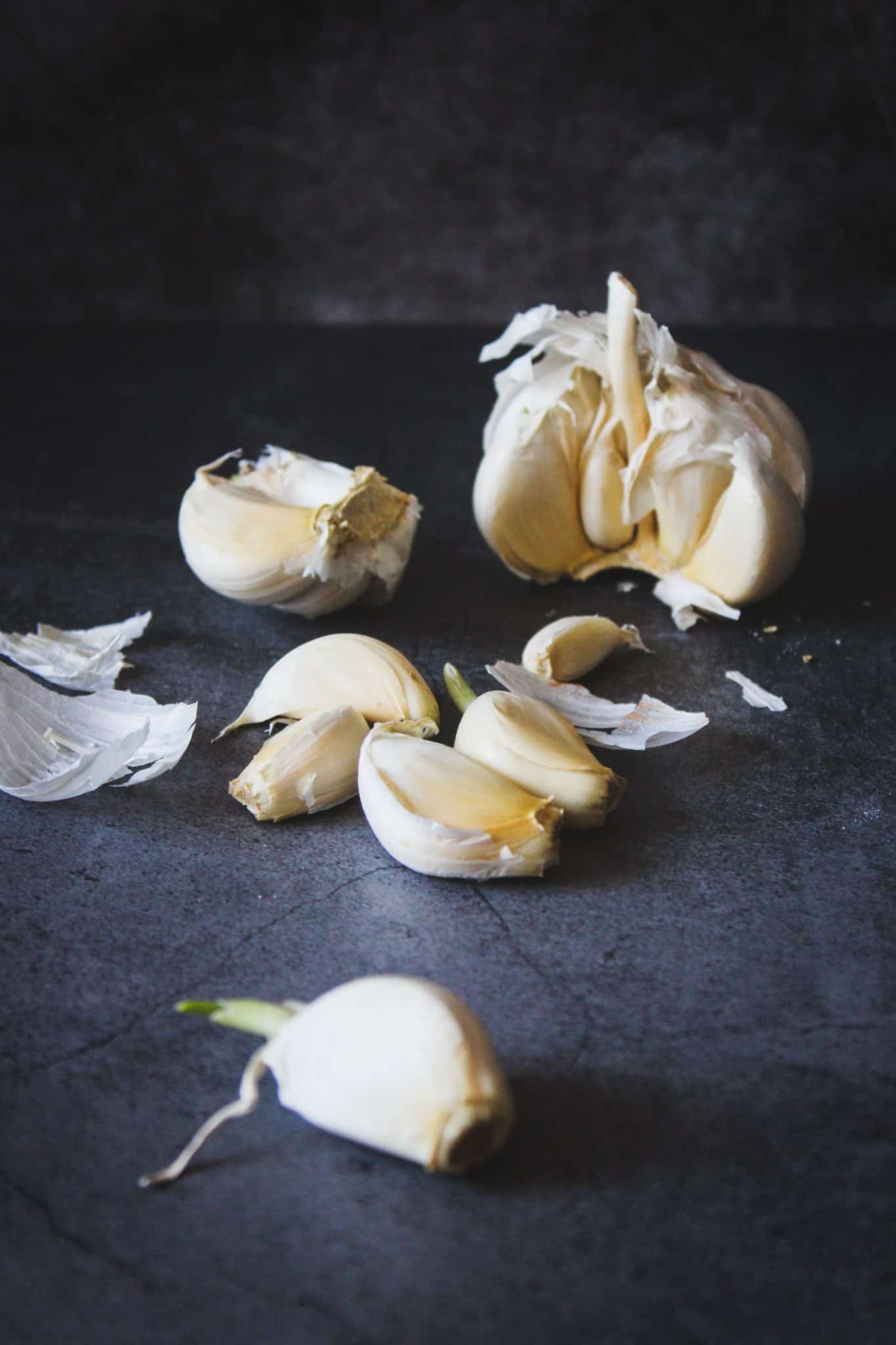 Head of garlic on a dark background