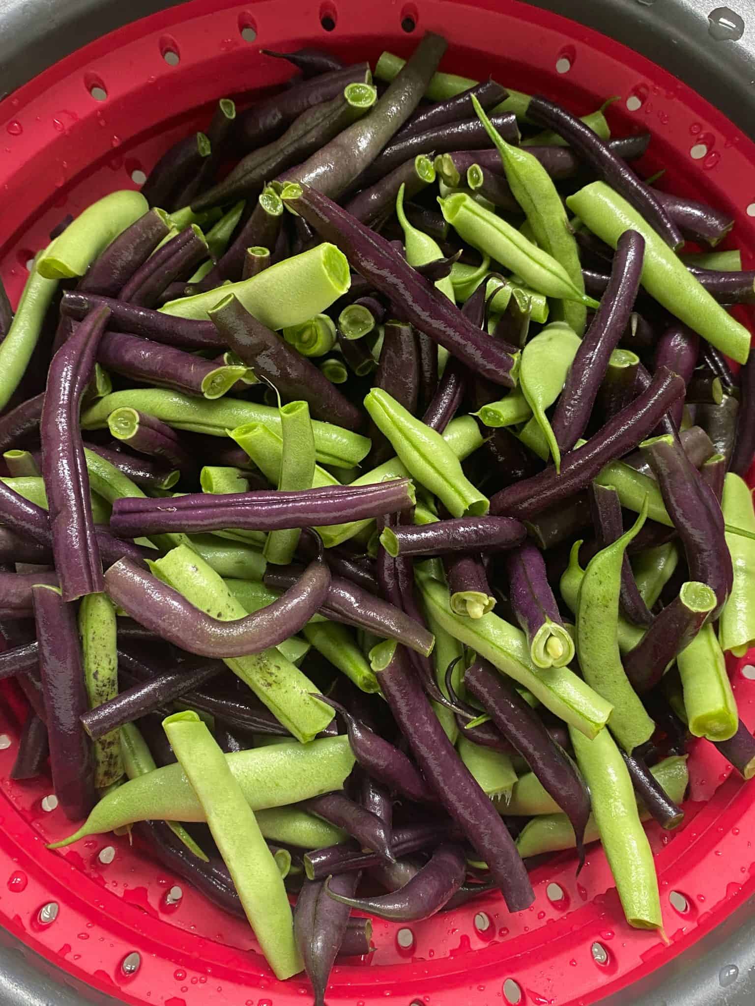 Fresh green and purple beans.