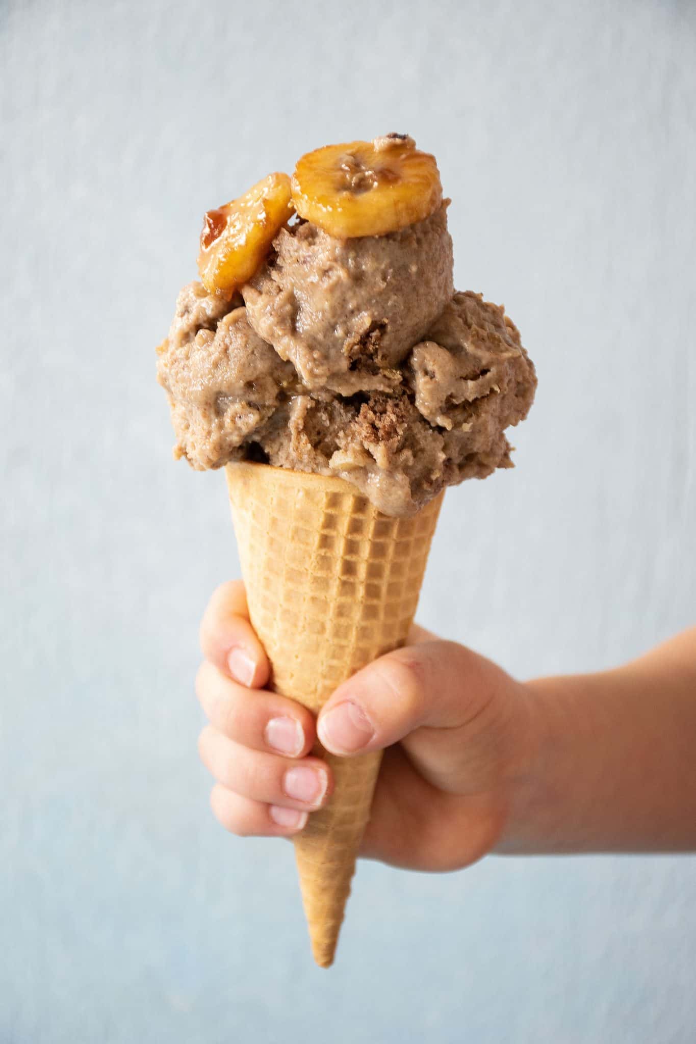 Ice cream in a sugar cone.