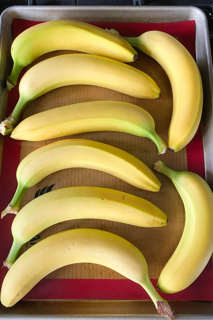 Whole bananas on cookie sheet