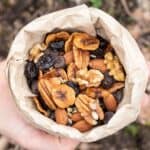 Paper bag filled with homemade trail mix