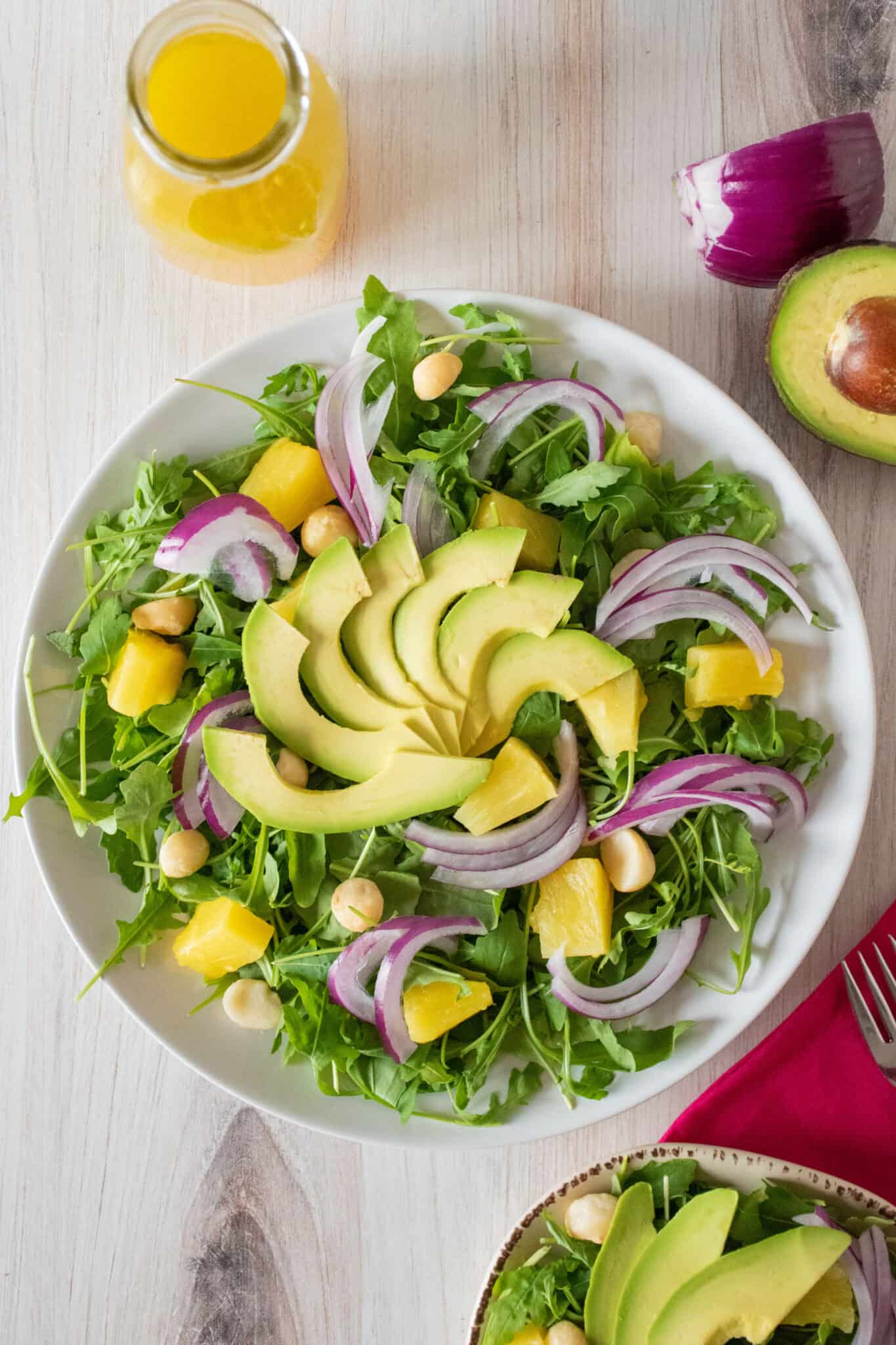 Overhead picture of large plate with salad on it.