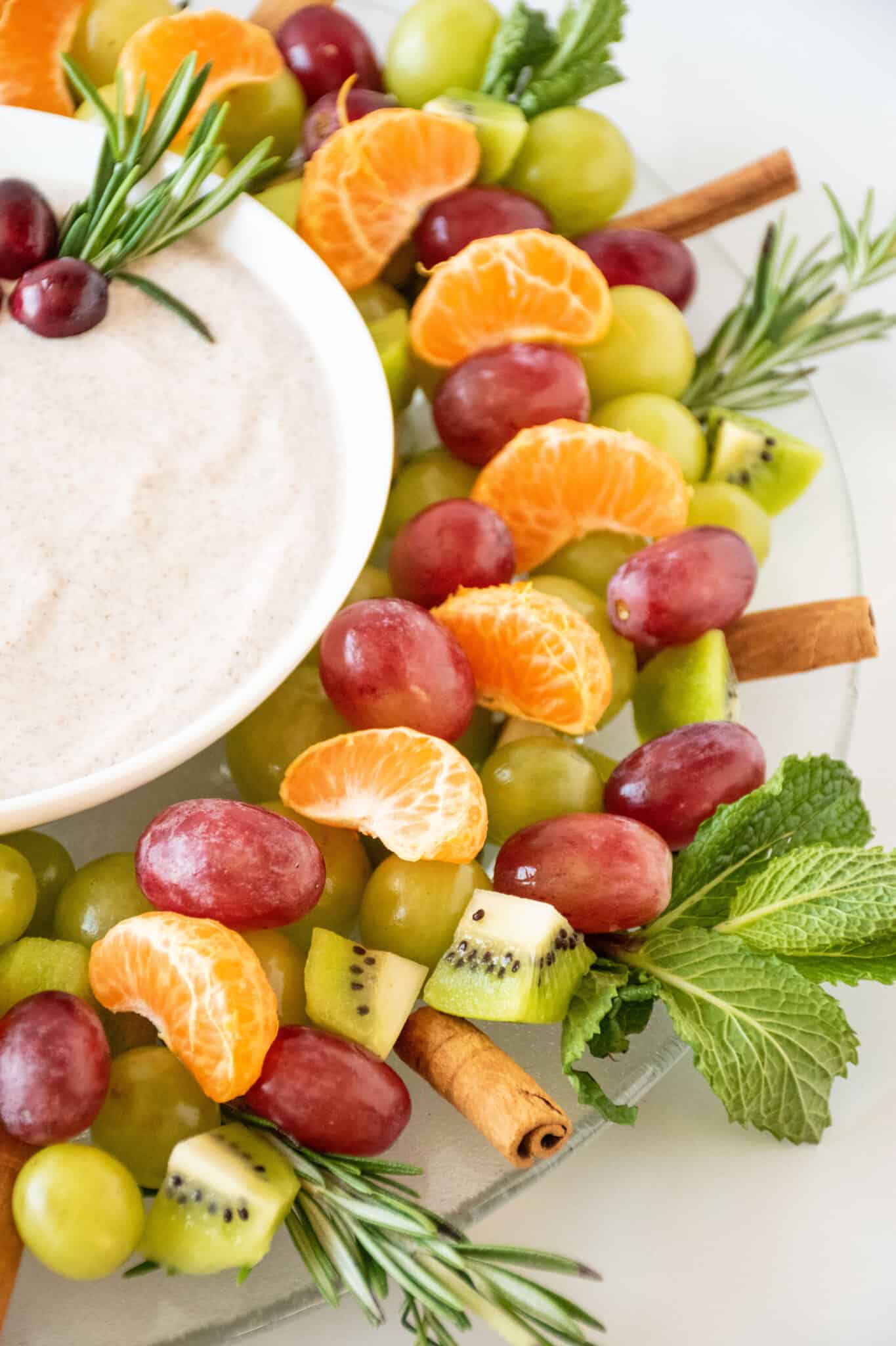 Close up of fruit wreath platter.