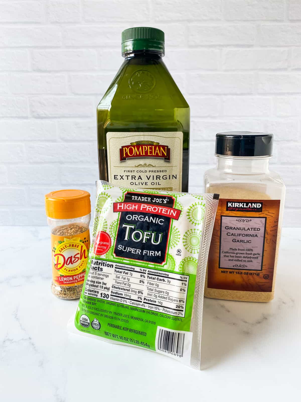 Ingredients for lemon pepper tofu recipe.