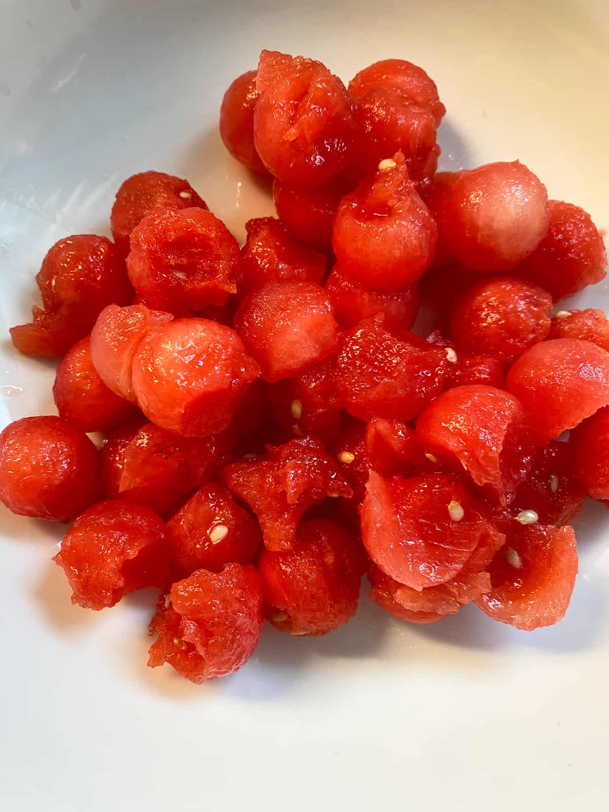 Close up of watermelon balls.