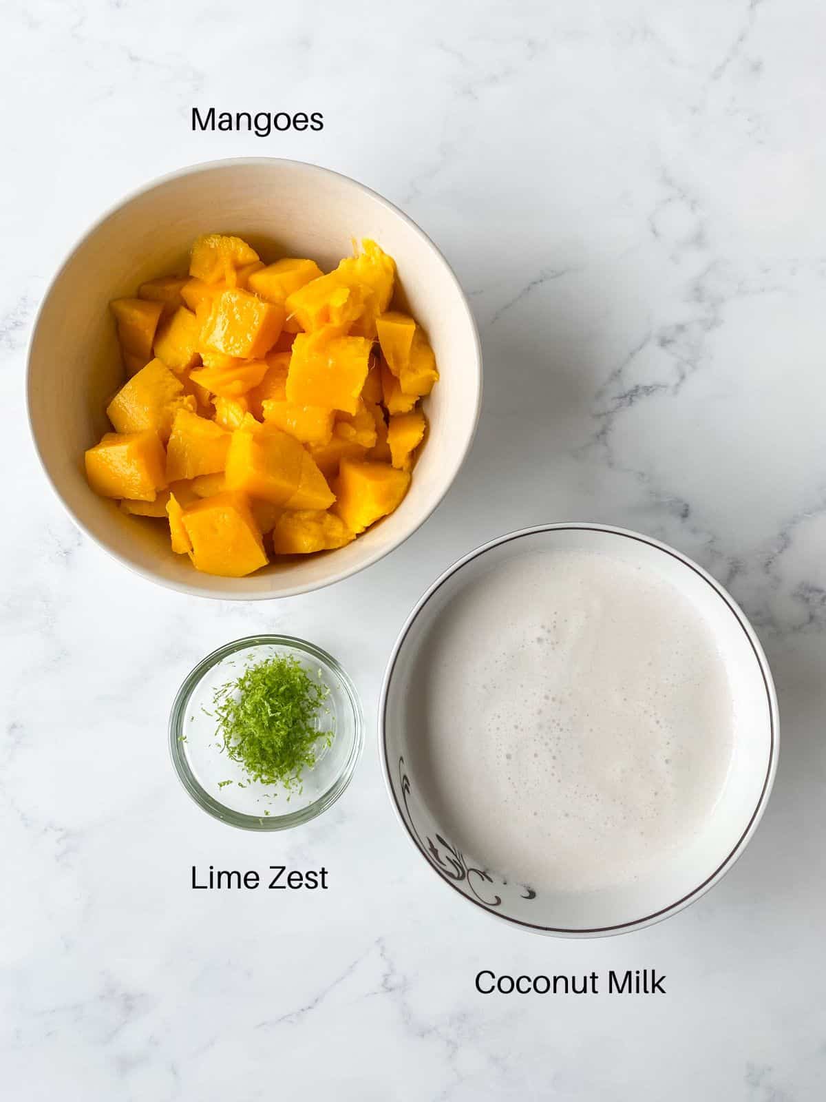 Overhead image of ingredients for mango popsicles