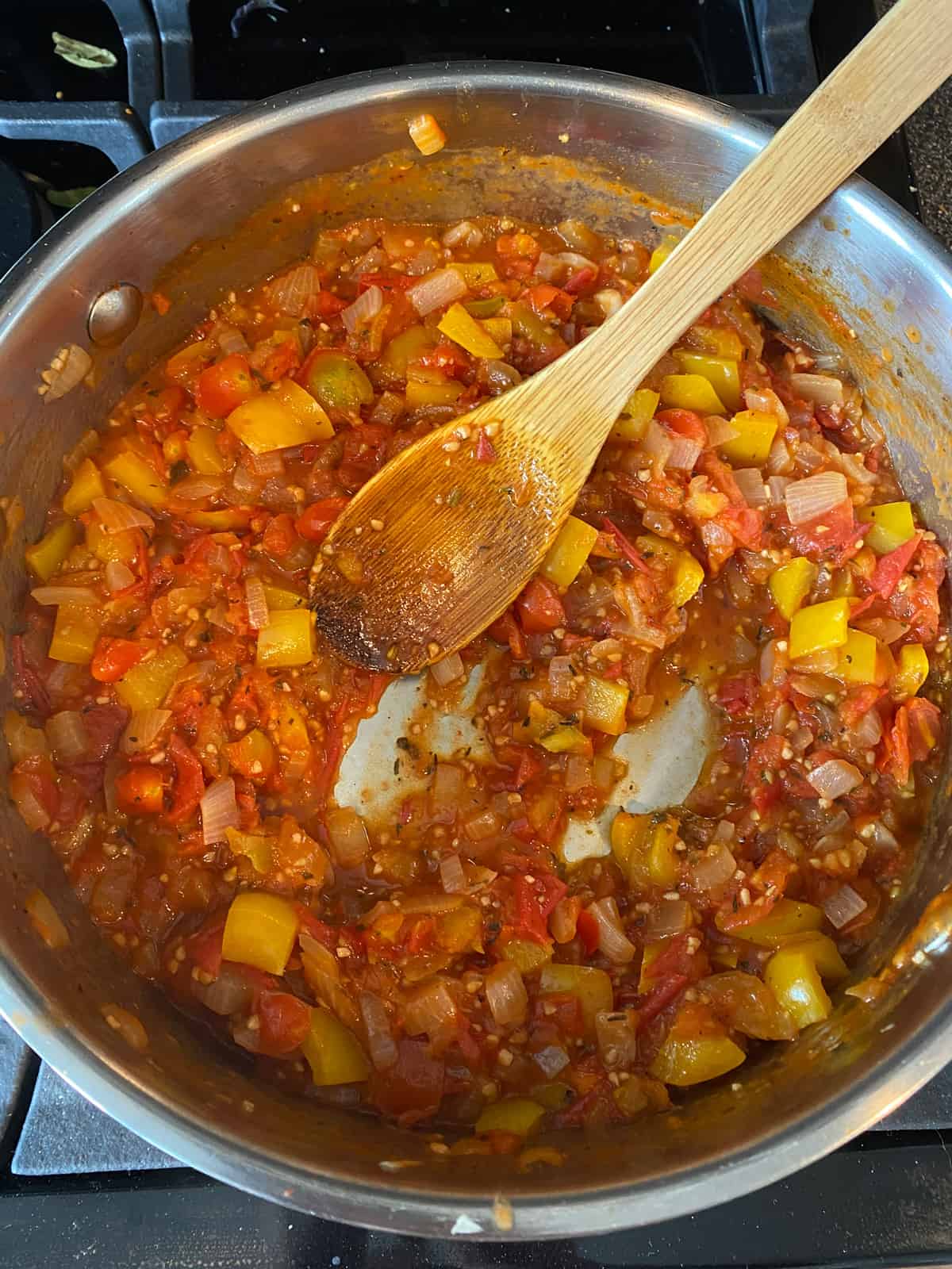 Reduced sauce, ready for the slow cooker.