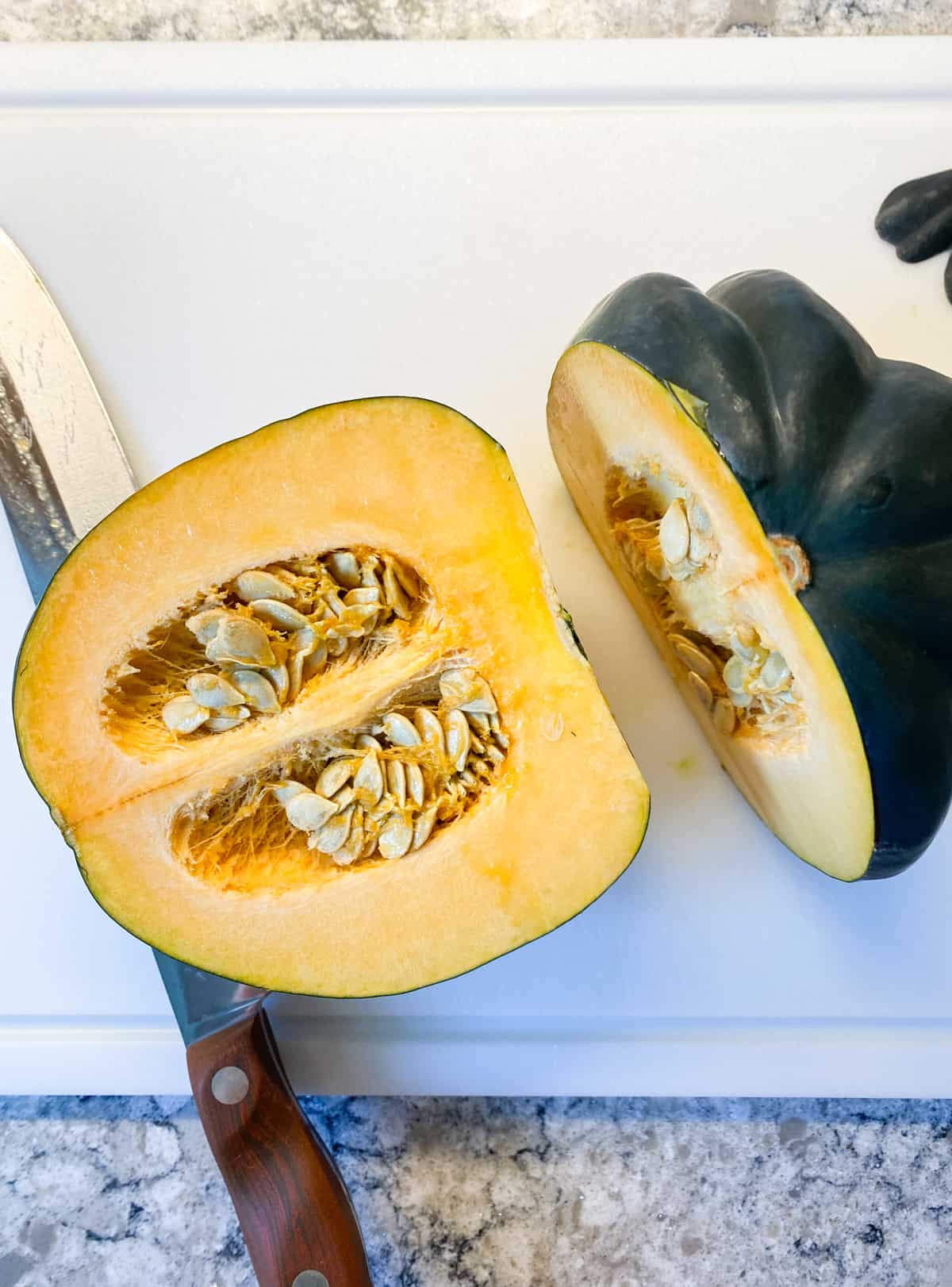 Acorn squash, cut in half.