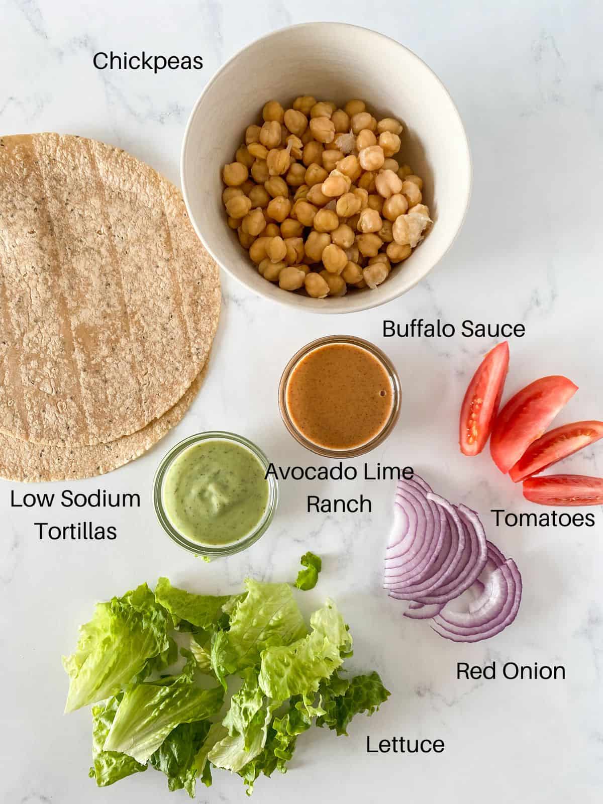 Ingredients for Buffalo Chickpea Wraps.