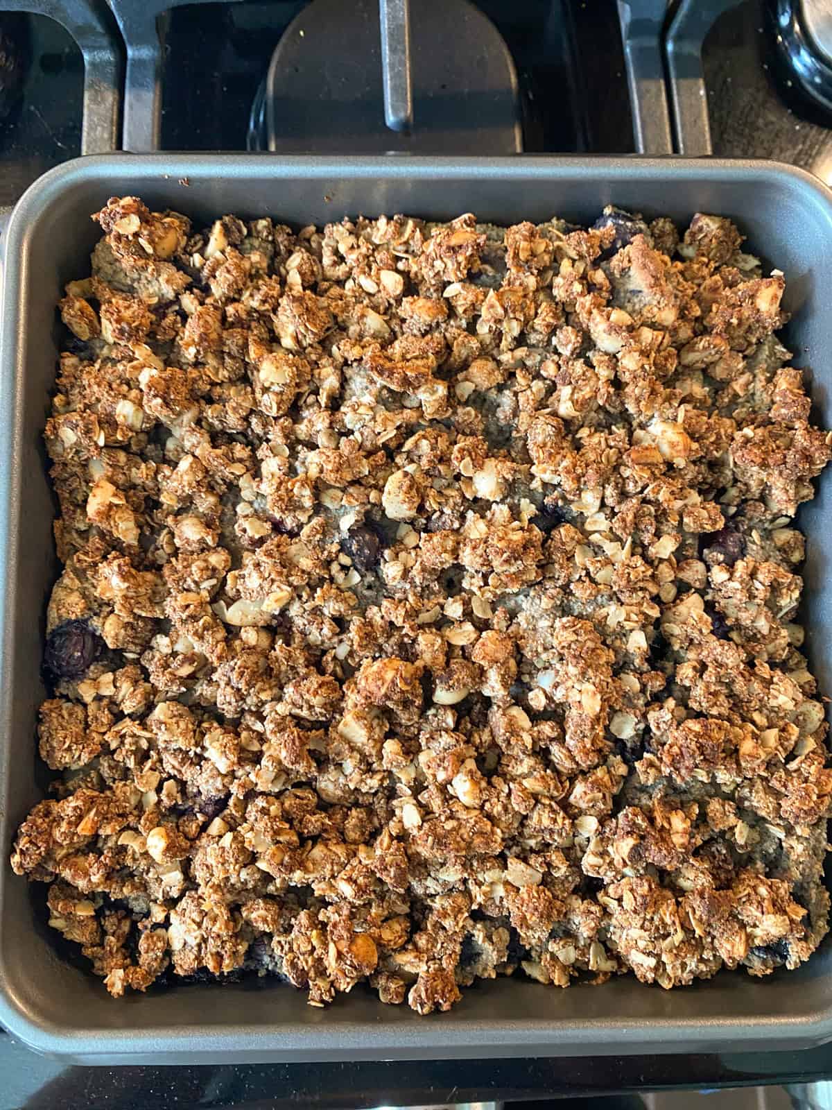 Fully baked coffee cake.