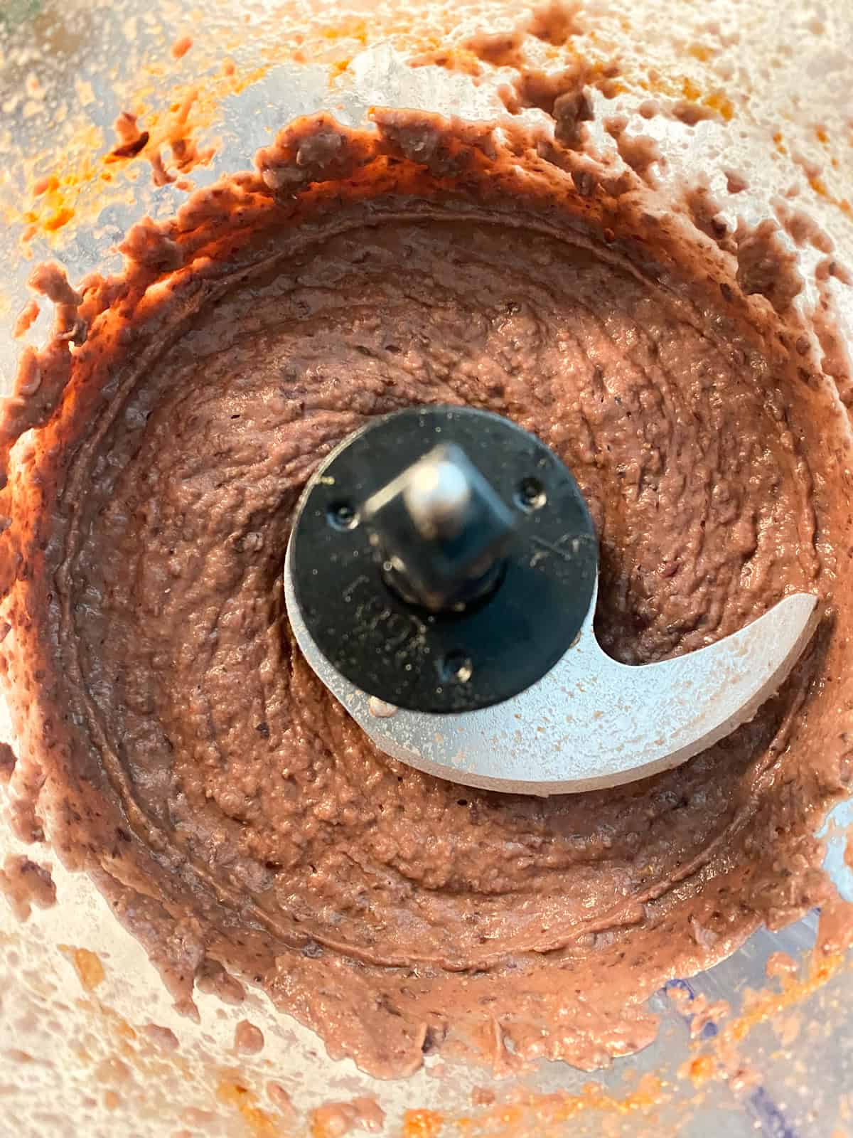 Black bean dip in the food processor.