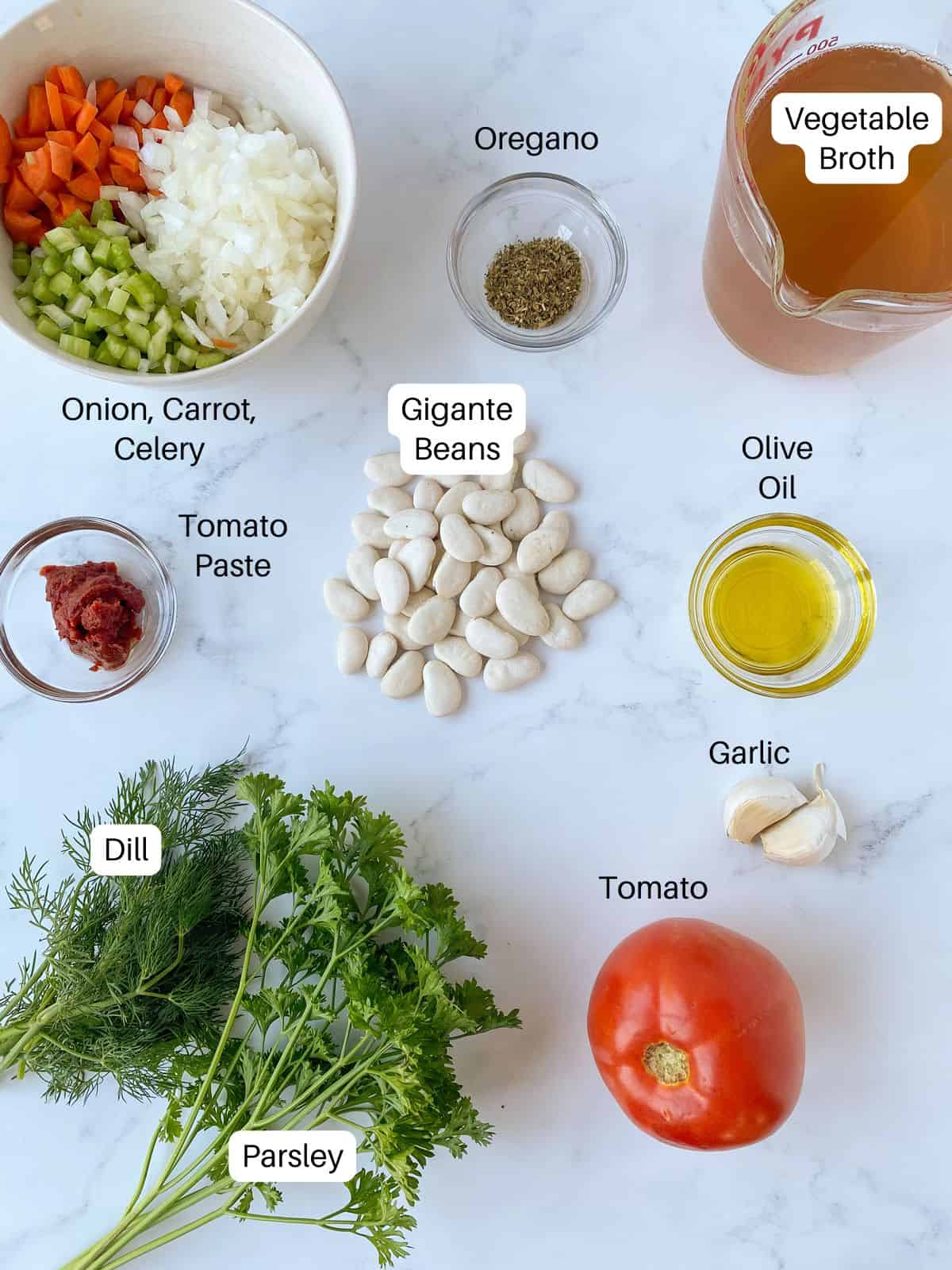 Ingredients for Greek gigante beans.