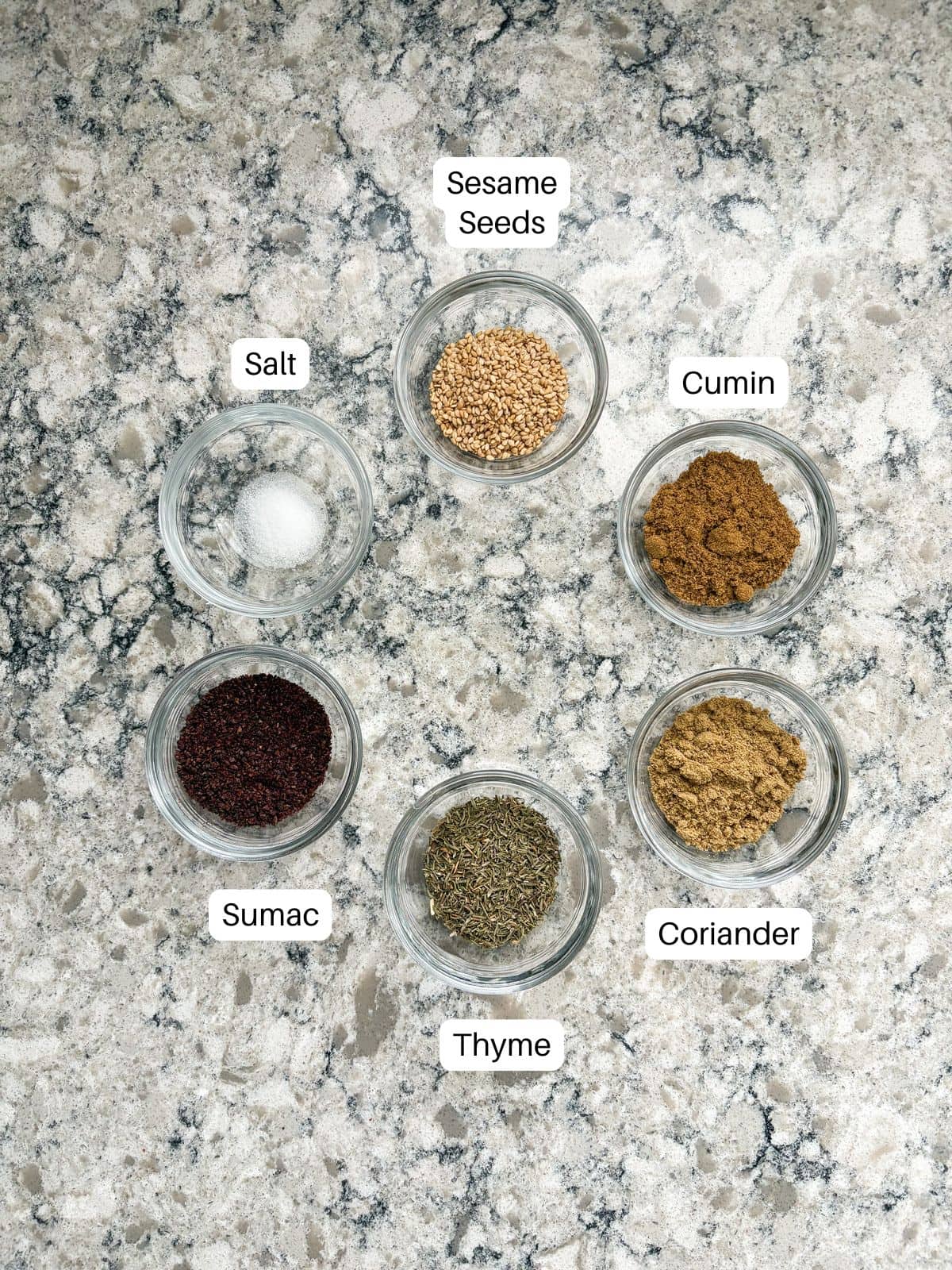 Ingredients for za'atar spice blend.