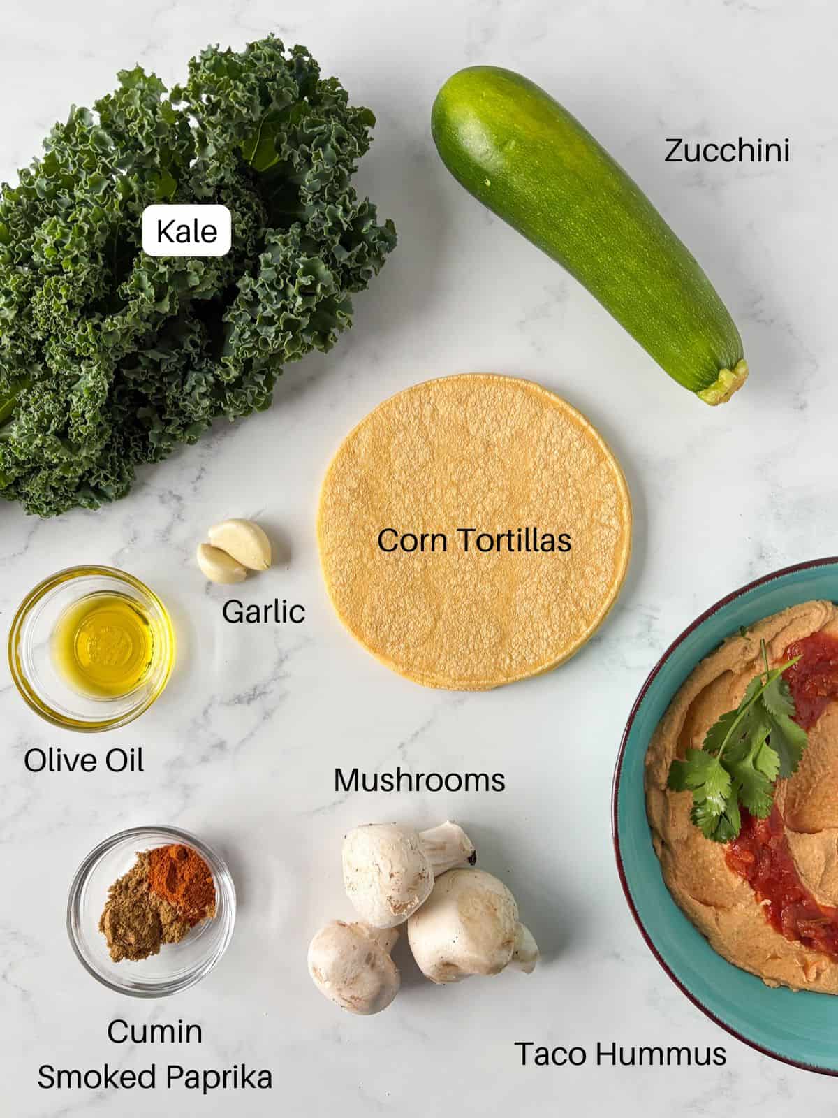 Ingredients for hummus tacos.
